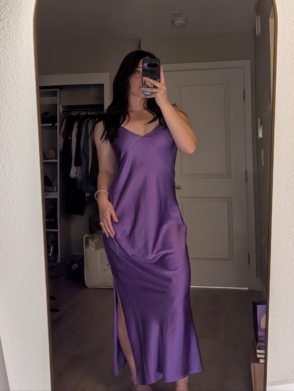 a new day Purple Satin Slip Top